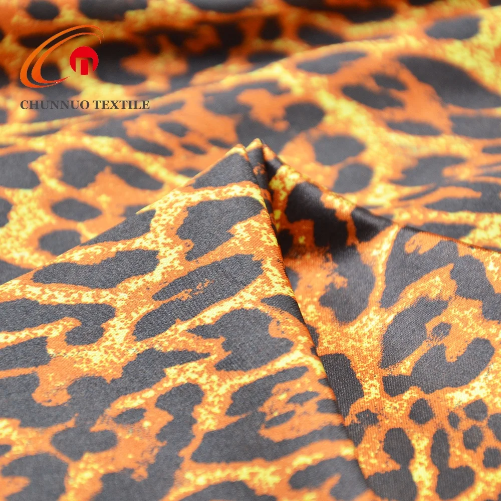 Chunnuo Textile Brown Leopard Printed 100% Polyester Satin Fabric