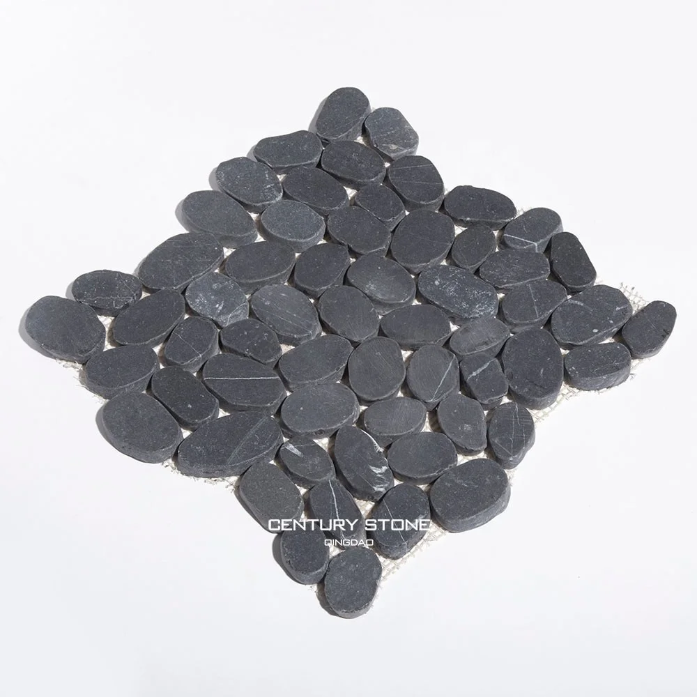 black gray pebble round wash pebble stone carpet mosaic floor tile