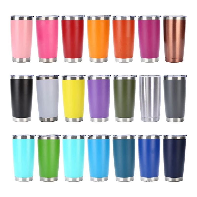 Custom logo powder coated regular stainless steel tumbler powder coated double wall coffee 20 oz travel car mugs tumblers