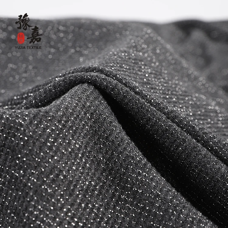 Popular designs plain dyed black 180gsm polyester rayon spandex knitted waffle fabric for party dress