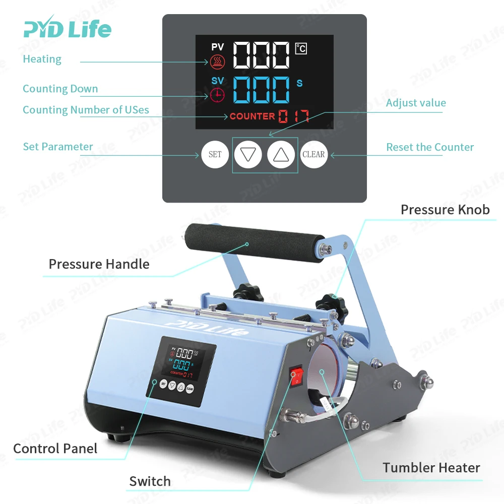 PYD Life 2 in 1 Sublimation 30 oz 40 oz Big Tumbler Heat Press Sublimation Transfer Mug 40oz Tumbler Press Machine
