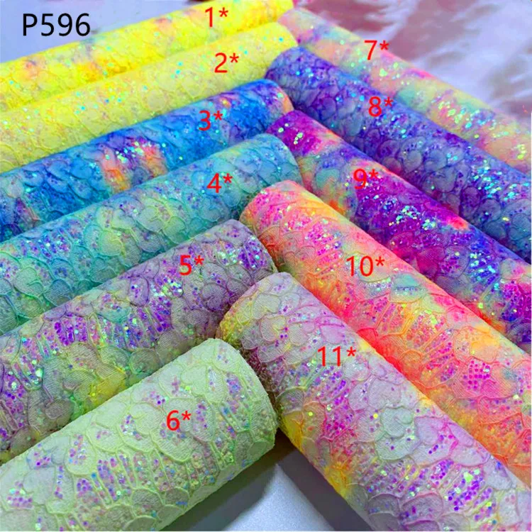 P596 Heart Mesh Chunky fabric glitter sheet glitter roll PU Synthetic Leather for bags, accessories, shoes upper , crafts