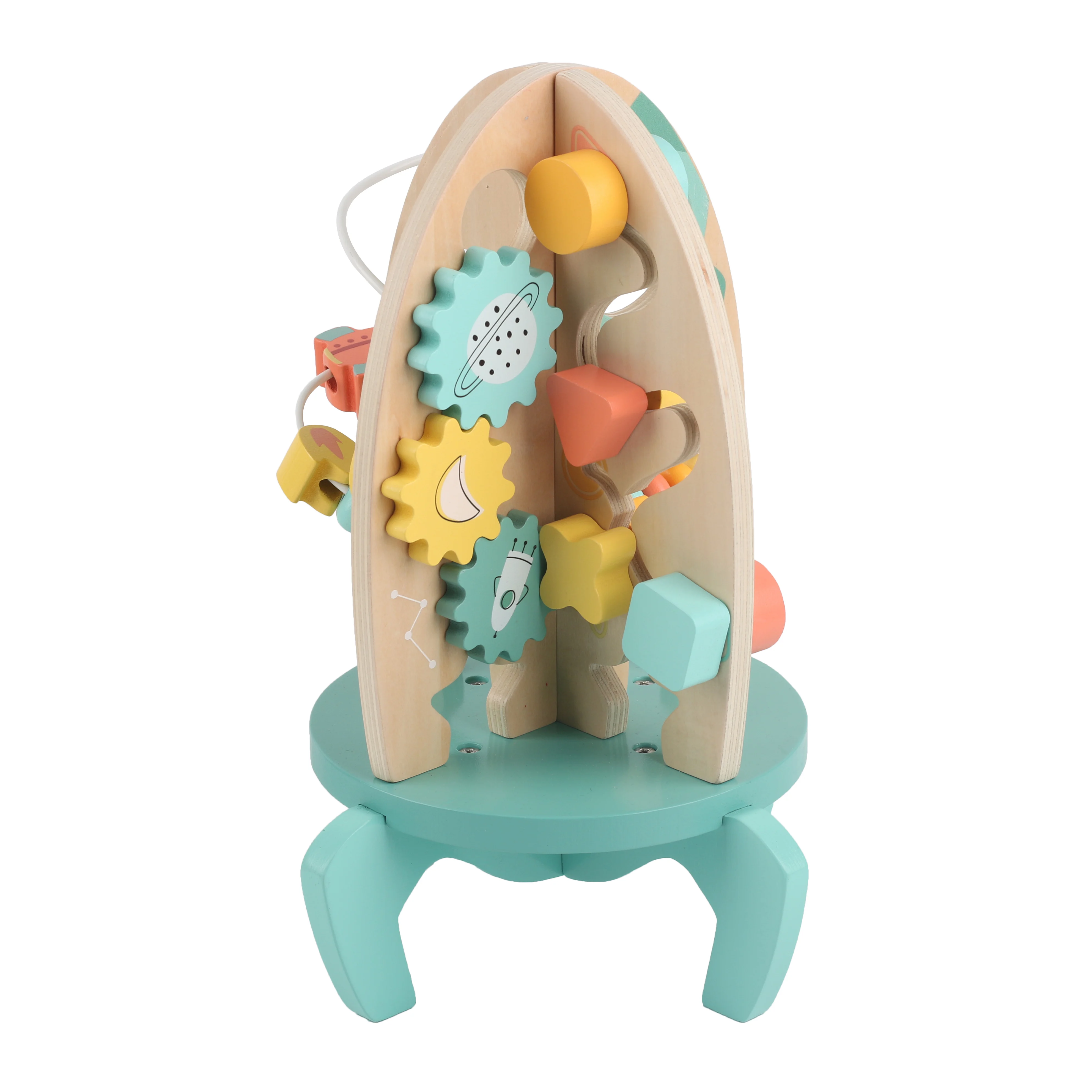 Hot Sale Kids Multifunctional Early Education Wooden Activity Cube Educational Toys Wooden Rocket Toys