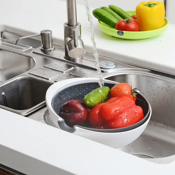 kitchen plastic colander and bowl with handle for washing fruit and vegetable