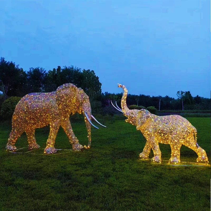 Animal Sculpture Statue Fancy Large Stainless Steel Decorative Metal Customized Deer Cattle Horse Elephant Abstract Outdoor Free