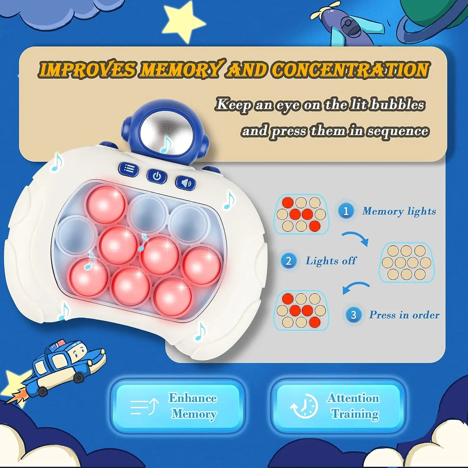 Huiye Pop Fidget Kids Games Toys Relief Anti-Stress Handheld Game Quick Push Bubble Stress Pop Light Up Game Toys For Children