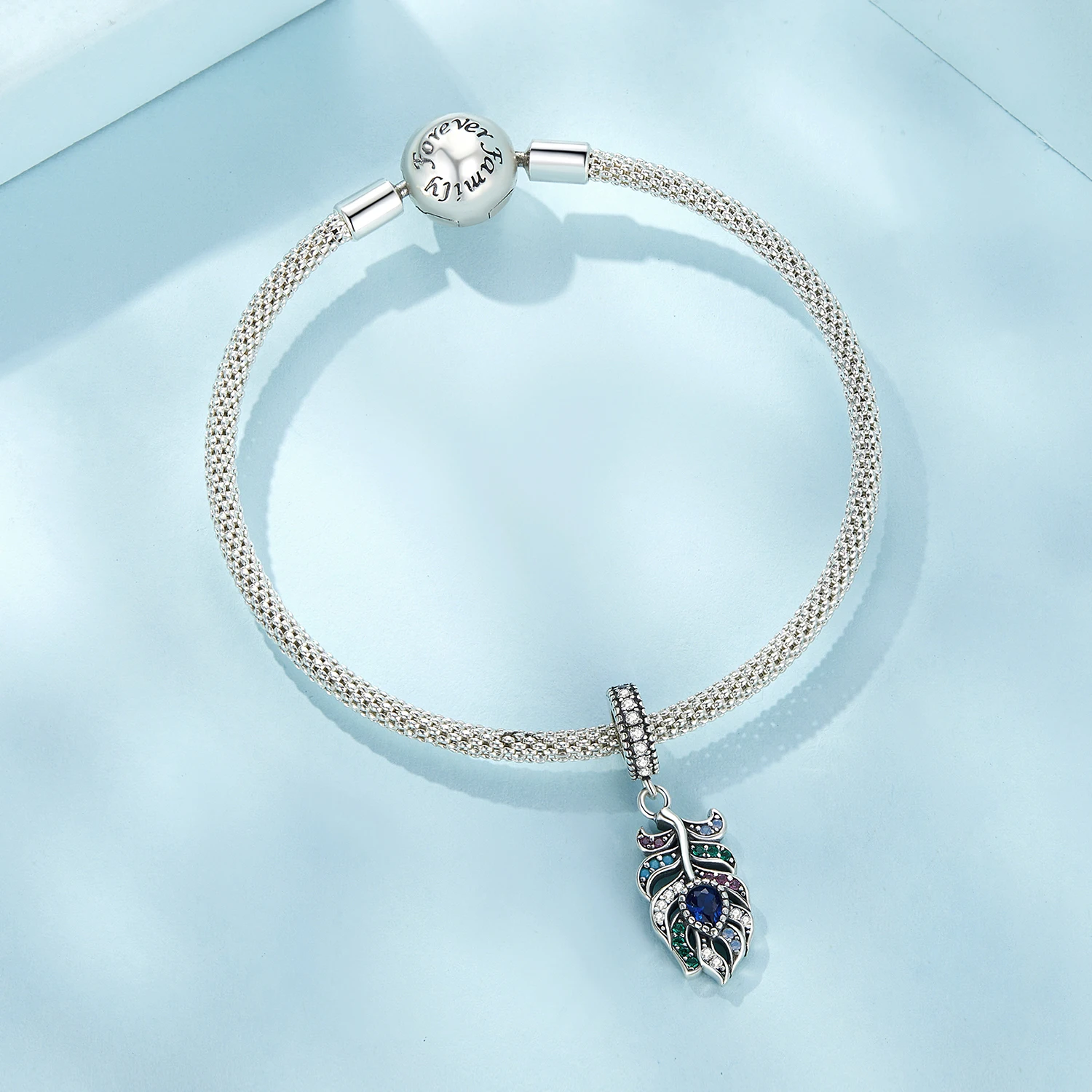 Colorful zircon peacock feather diy bracelet necklace pendant retro turquoise opal s925 silver beads