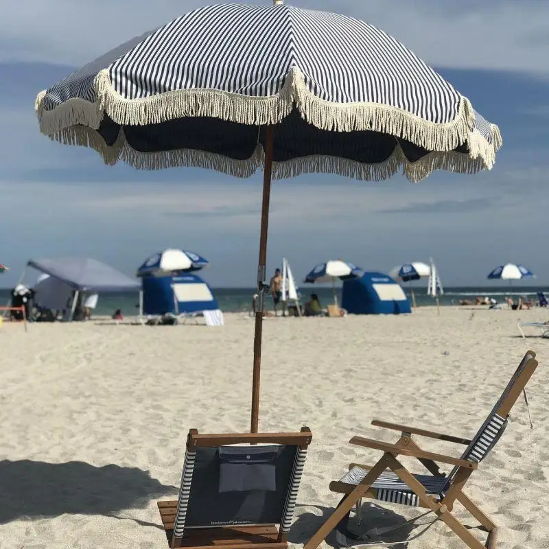 Custom Luxury Hot Indian Beach Umbrellas Wooden Pole Cotton Tassel Fringe Garden Sun Outdoor Parasols