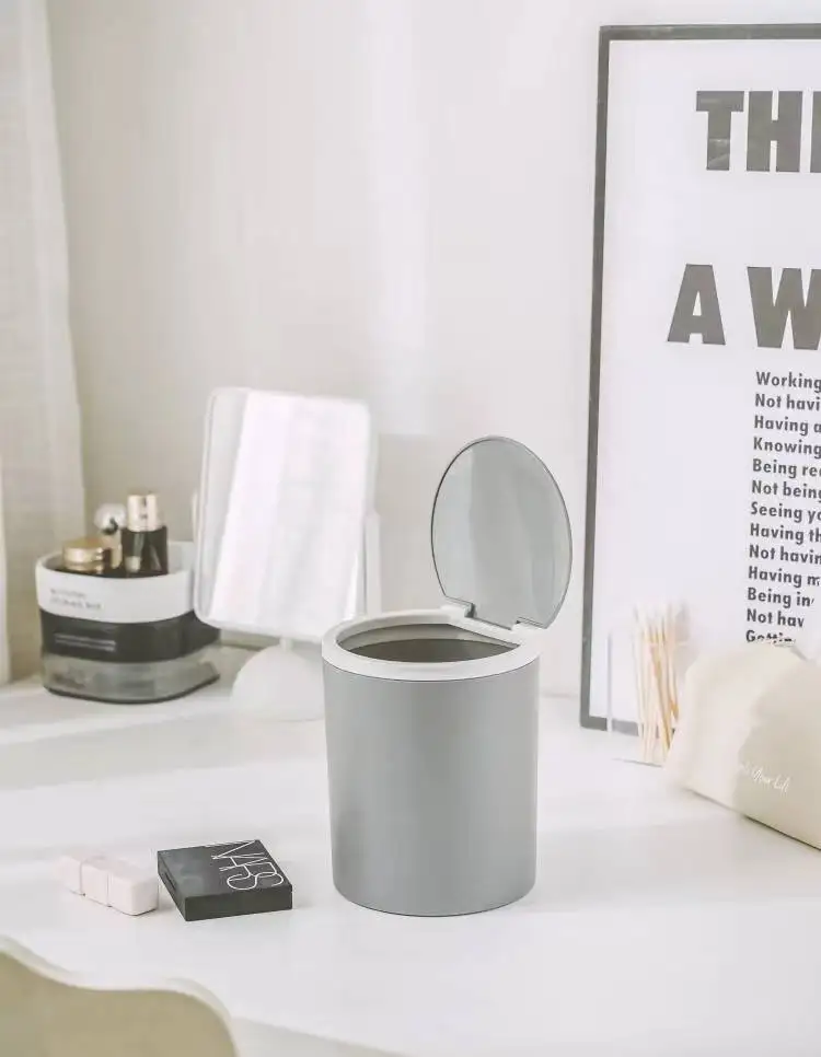 Mini Desktop Trash Can with Lid Small Garbage Can for Countertop Dressing Table Plastic Storage Bin Waste Bin
