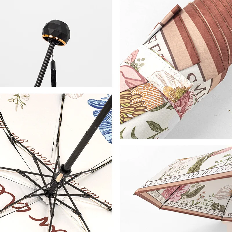 National Three-Fold UV Protection Adult Umbrella Summer Rain Clear Dual Purpose Female Wind-Deflecting Digital Classic Polyester
