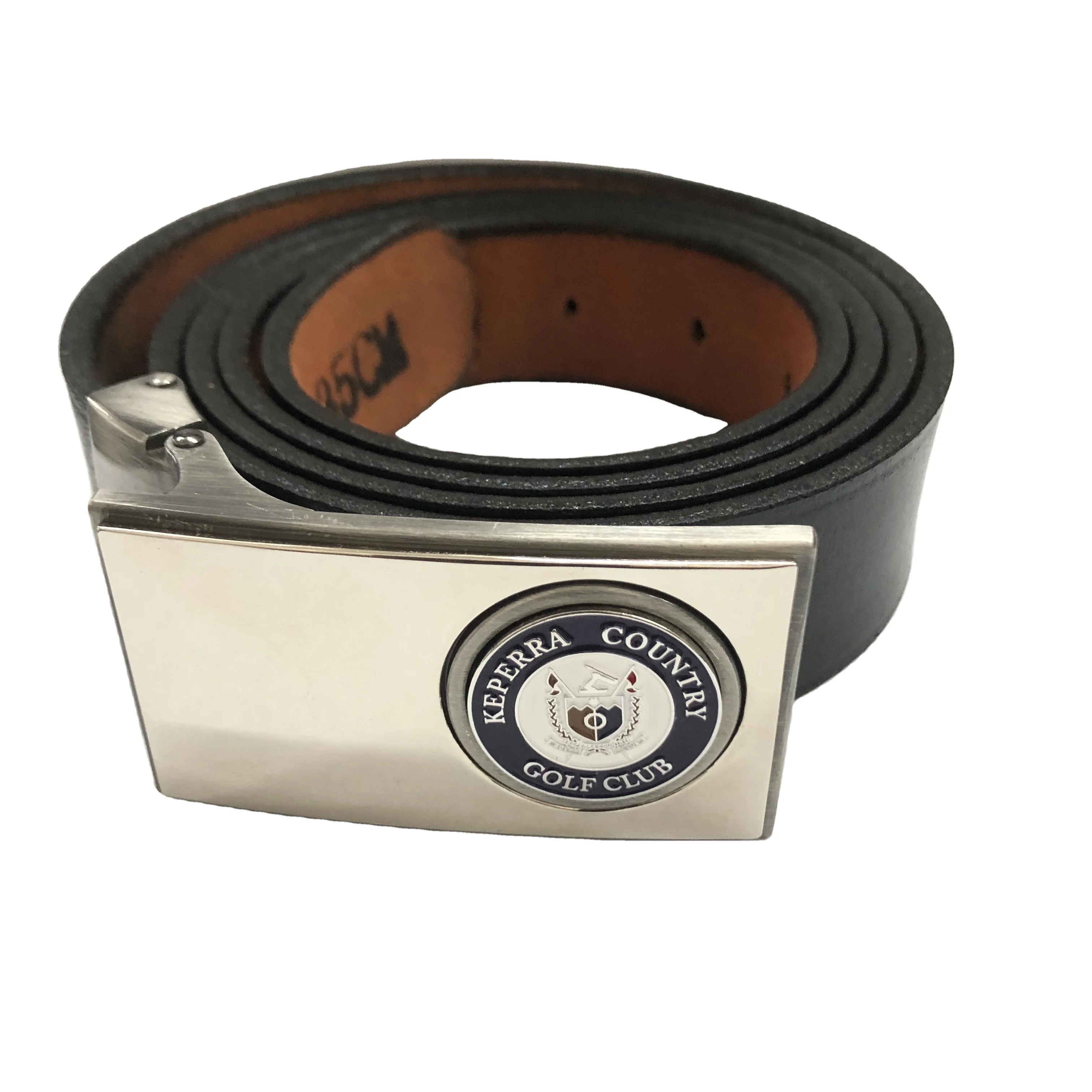 Metal antique Nickle golf belt buckle and belt with standard golf ball marker for golfer