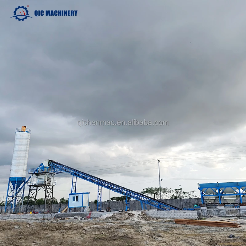 Full automatic concrete batching plant HZS75 with 50t 100t 200t cement silo