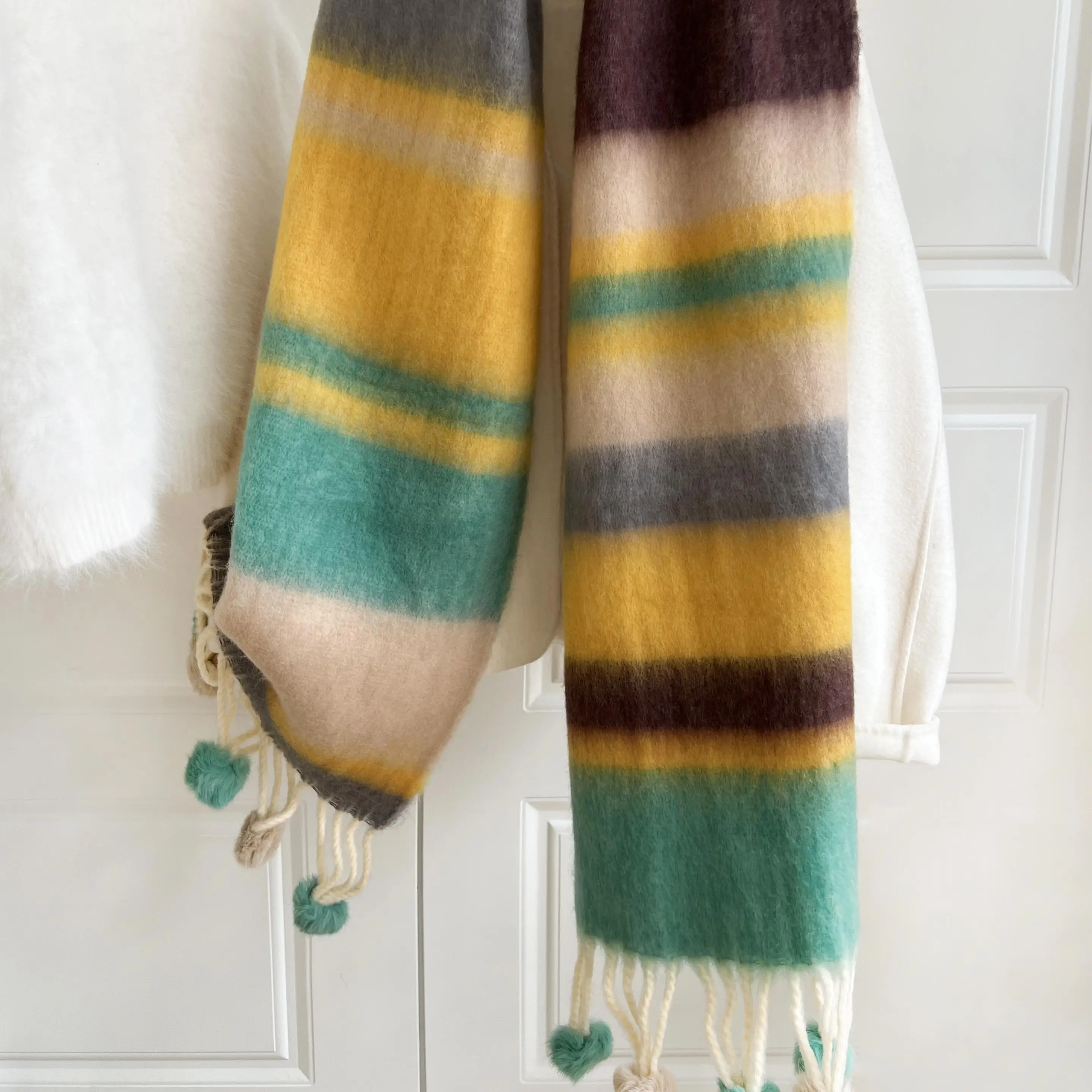 Хит продаж мохеровый шарф с бахромой вязаный утолщенный теплый платок для женских украшений