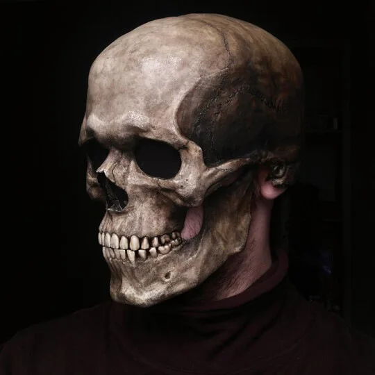 Halloween Scary Skull Mask Moving Jaw Full Head Skeleton Movable Jaw Moving Mouth Helmet Face Masks Horror Human Latex