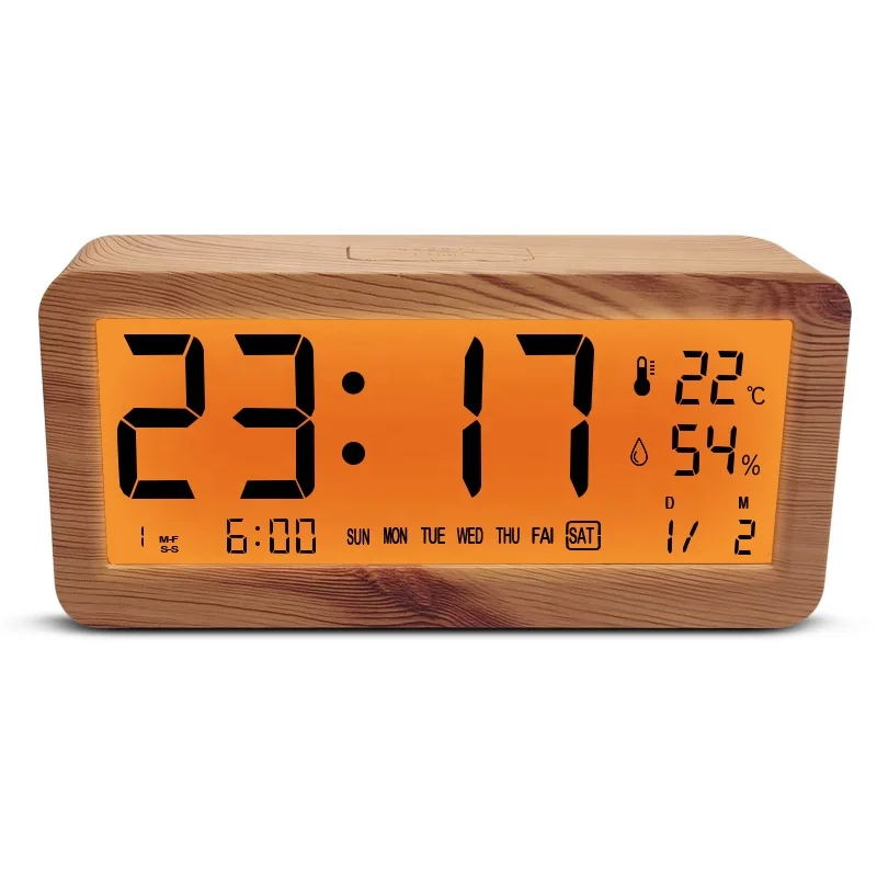 Digital LCD Table Clock Multi-functional Three Alarms Clock Temperature and Humidity Back-light LCD Clock