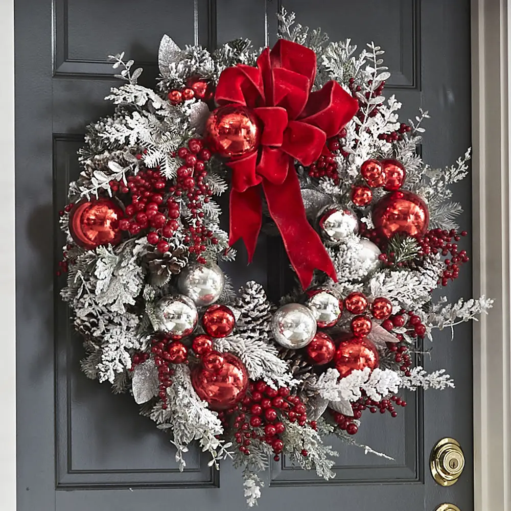 New Christmas Wreath Merry Christmas Front Door Ornament Wall Artificial Pine Garland for Party Decor
