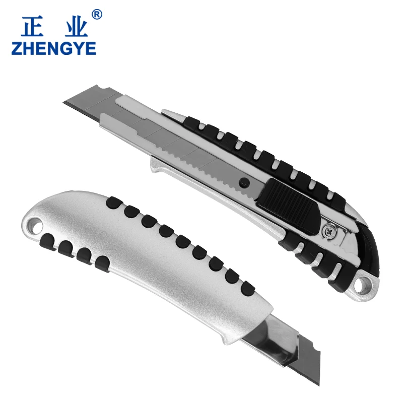 Comfort soft grip aluminium alloy handle retractable blade sliding knife paper art office utility cutter knife