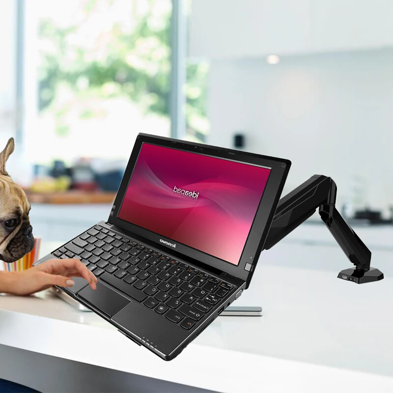 Desktop Full Motion Gas Spring Dual Use 10-15.6inch  Adjustable Laptop Stand or 10-27 inch Monitor Holder Arm Bracket