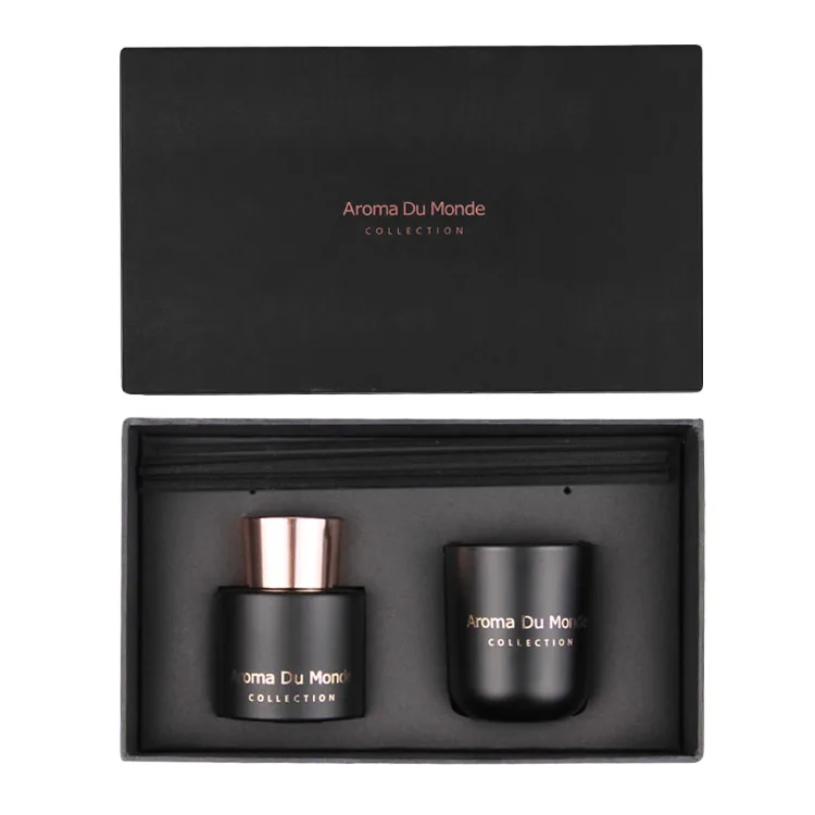 Wholesale Luxury Custom Gift Set Glass Bottle Essential Oil Scented candle diffuser gift set with glass candle jar