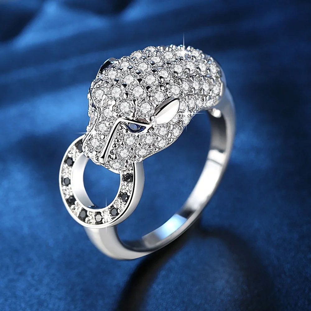 Luxury Jewelry Zircon Boy Male Ring Crystal Diamond Rhodium Plated Ring Animal Ring Custom