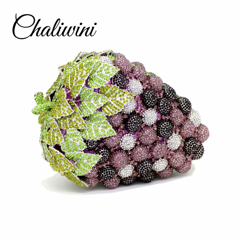New Style Purple Grape Luxury Crystal Bags Women Banquet Purse Ladies Evening Bags Diamond Clutch Bags Wristlets Handbags