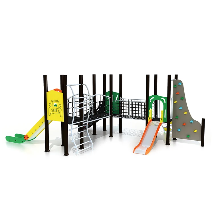 Custom Amusement Park Outdoor Kids Plastic Slide Playground Equipment With Rock Climbing Wall Board