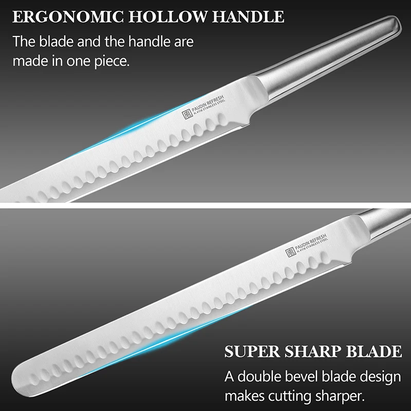 12' Fillet Knife Ultra Sharp 5Cr15MOV Steel With Hollow Handle Slicing Ham Knife Kitchen Knife