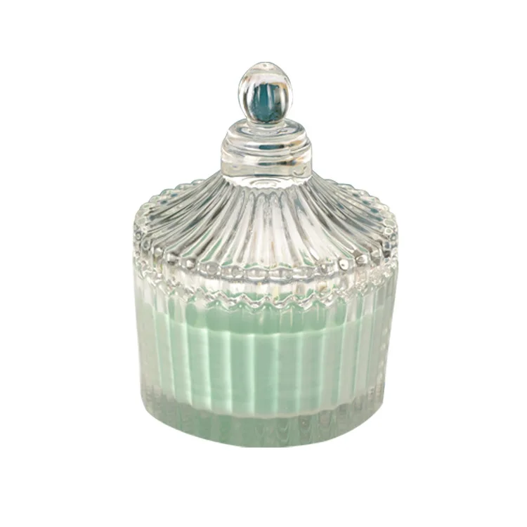 Home Decorative Colorful 650G Crystal Diamond Cutting Castle Wholesale Canada Australia Green Clear Yellow Red Glass Candle Jar