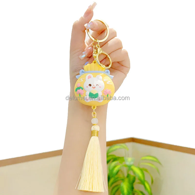 Soft Rubber Creative Keyring lanyard Bags Car Accessories Chinese Dragon Boat Festival PVC 3D Cartoon Lucky Rabbit Keychain