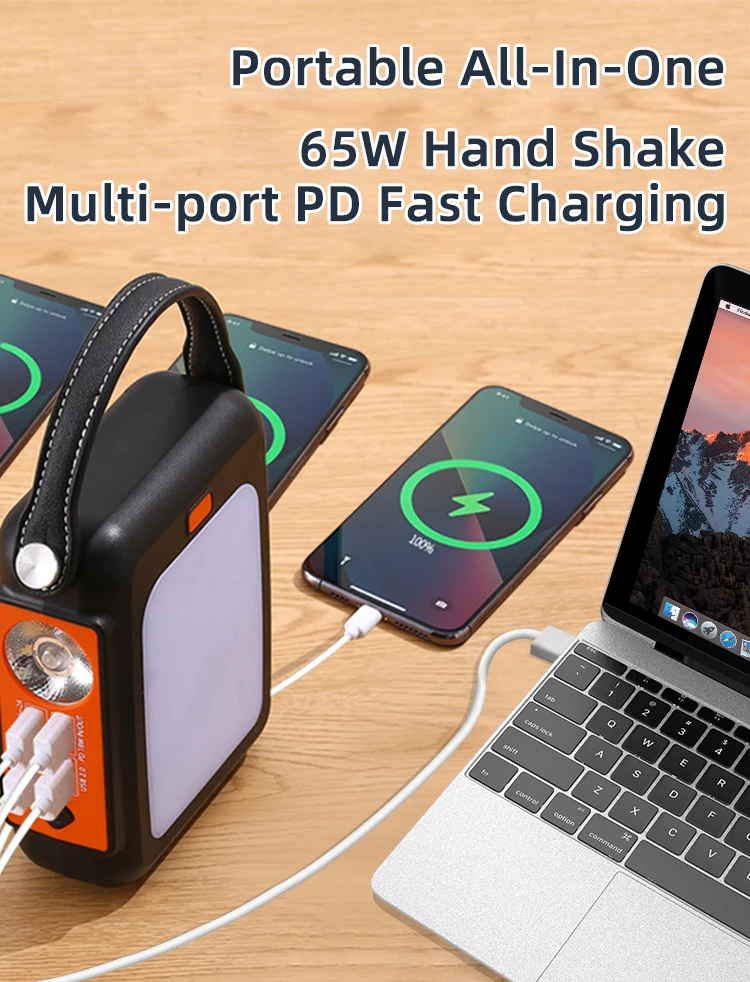 outdoor portable large capacity 20000Mah power bank PD fast charge Hand crank emergency