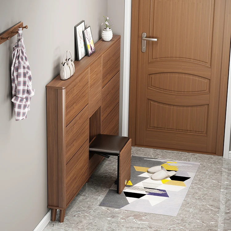 Modern Contemporary shoe rack with in shoe stool shoe cabinet wooden