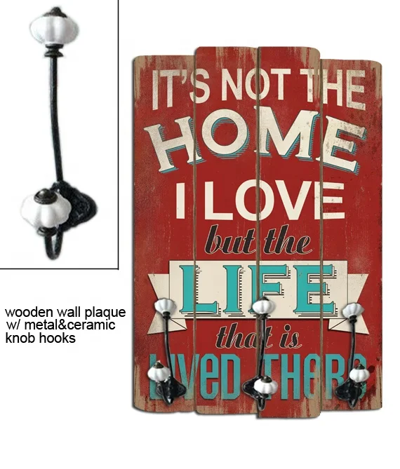 
Shabby chic decoration flower style wood plaque with hooks decorative metal plaque 