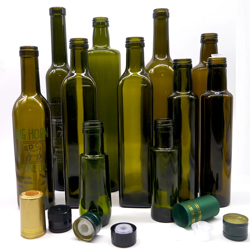 250ml 500ml Antique Green Glass Round Square Marasca Dorica Dark Olive Oil glass Bottles olive oil packaging bottle
