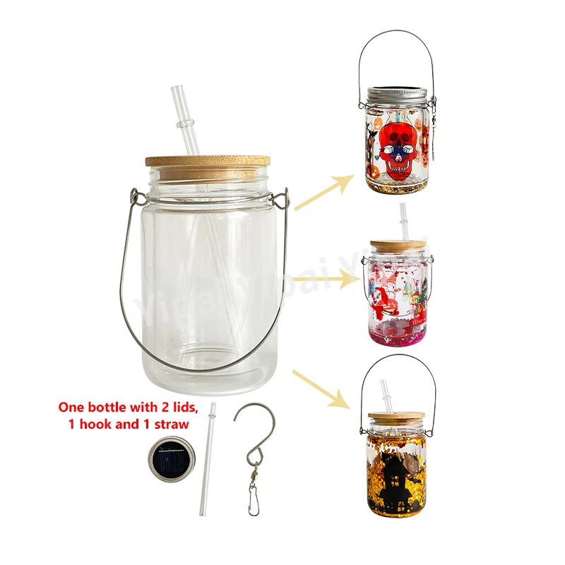 Solar Garden Lamp double wall glass 11oz solar mason jar lights with pre dilled hole for sublimation and snow globe