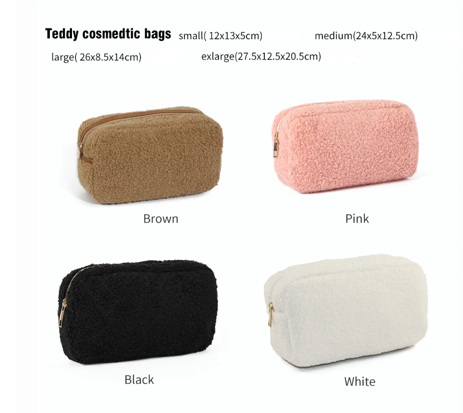 Low MOQ Durable Warm Soft Fluff Puffy Fuzzy Candy Colorful Women Bridesmaid Makeup Pouch Sherpa Makeup Bag Teddy Cosmetic Bag