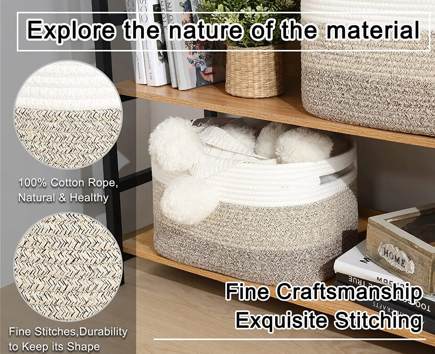 QJMAX Storage Basket Woven Baskets For Storage Cotton Rope Basket For toys