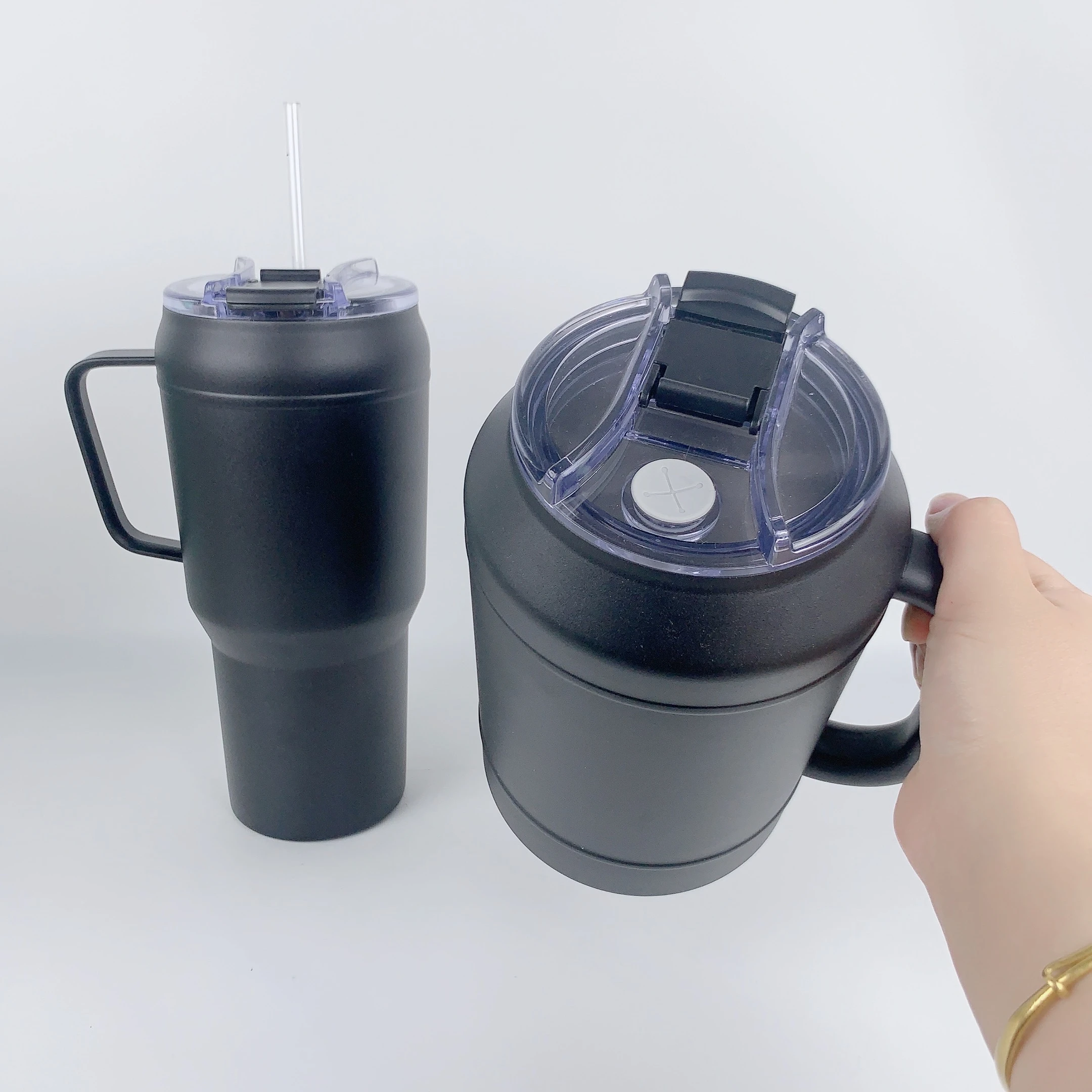 40oz Double Wall Vacuum Stainless Steel Tumbler Insulated Cup with Handle Coffee Travel Mug Durable Powder Coated