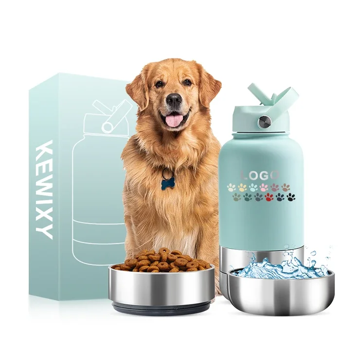 Kewixy 32 унции двухсторонняя бутылка для воды собак 3 в 1 питья домашних животных с собачьей миской