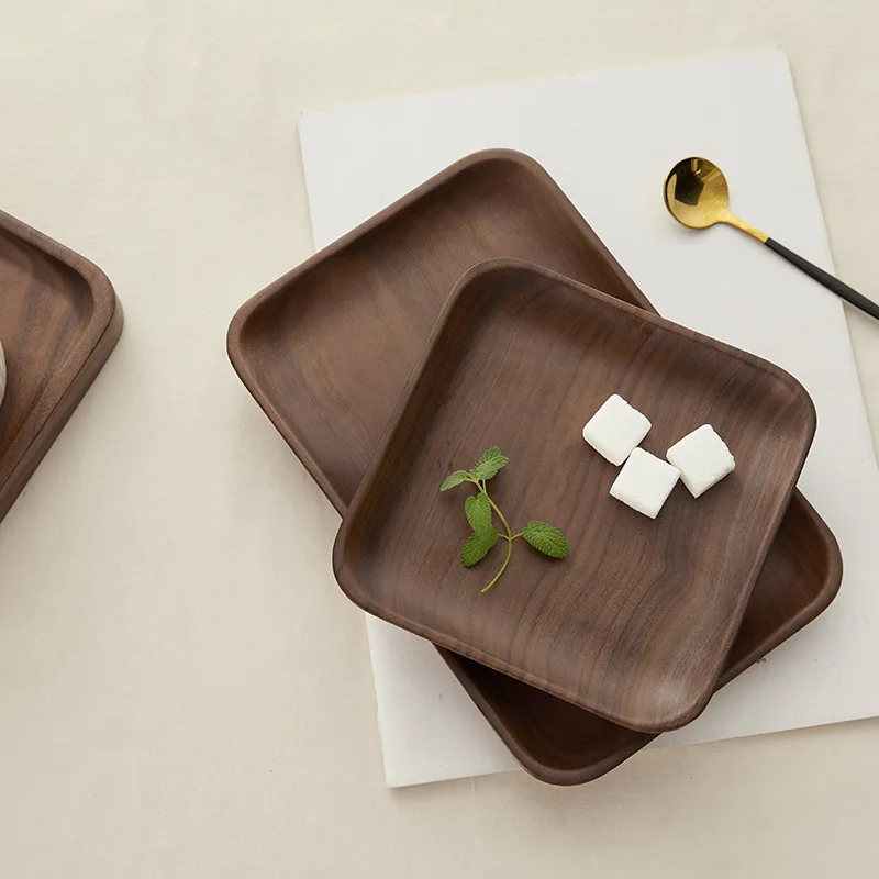 Custom Black Walnut Beech Bamboo Tray Whole Wood Japanese Dinner Pastry Small Rectangular Solid Butterfly Plate Household Items