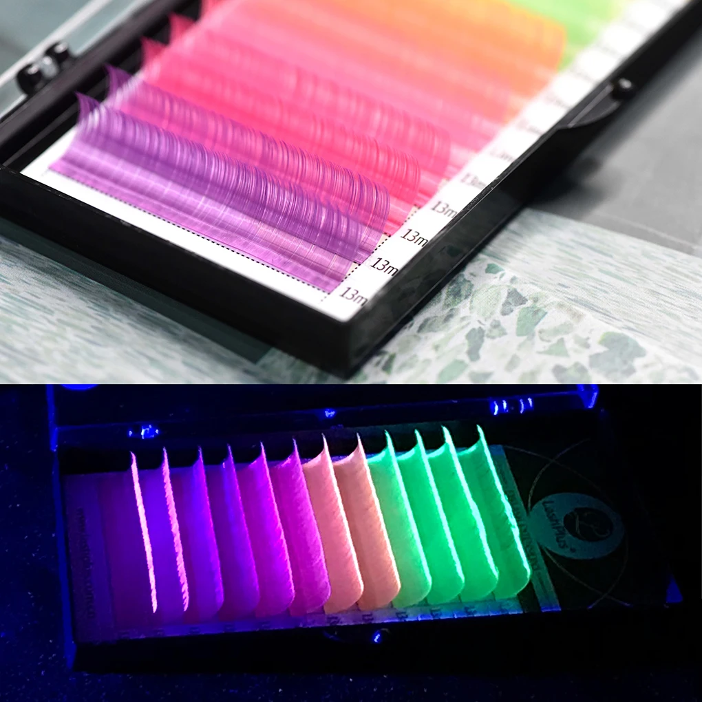 Korean PBT Neon Colored UV Lashes Glow in the dark Classic Individual Eyelash Extensions supplies private label