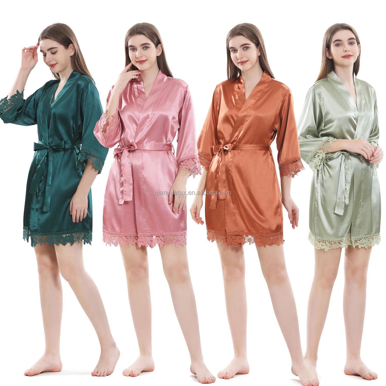 RTS 15 Colors Bridesmaid Robe Women Satin Bridal Robe With Lace Trim
