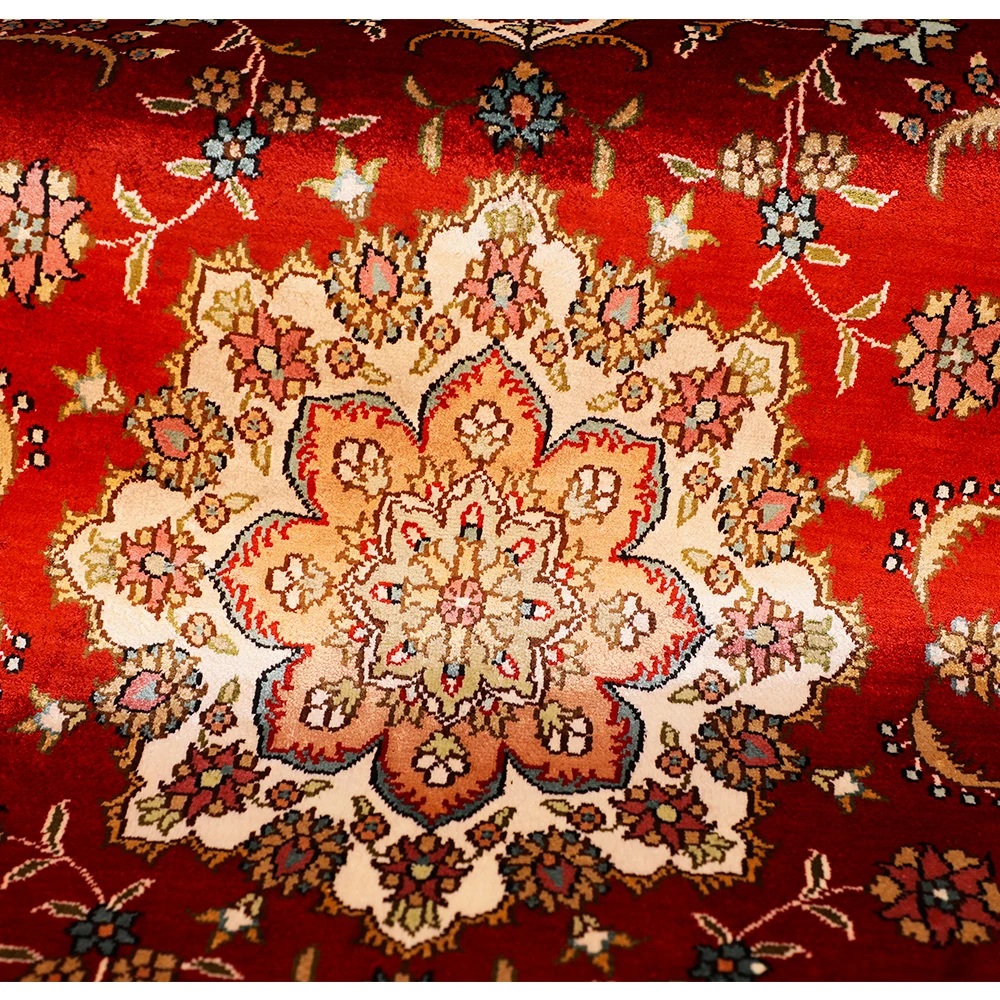 Yuxiang 3x5ft Red Rose Pattern Hand Knotted Silk Carpet 100% Natural Tabriz Rug Handmade Persian Carpet