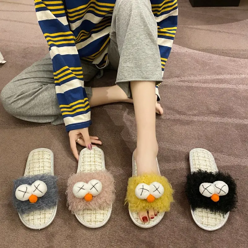 
High Quality Cute Bird 3d Three-dimensional Plush Faux Fur Slipper Slides Home Fury Slippers 