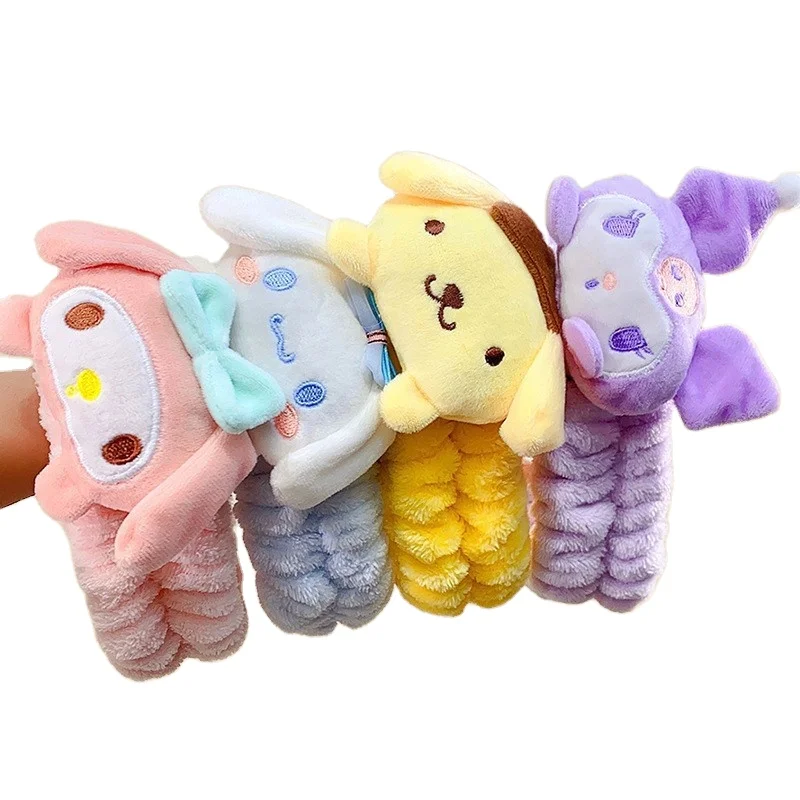 Kawaii Cinnamoroll Melody Kuromi Plushie Bow Headband Kawaii Anime Makeup Wash Hair Ring Accessories