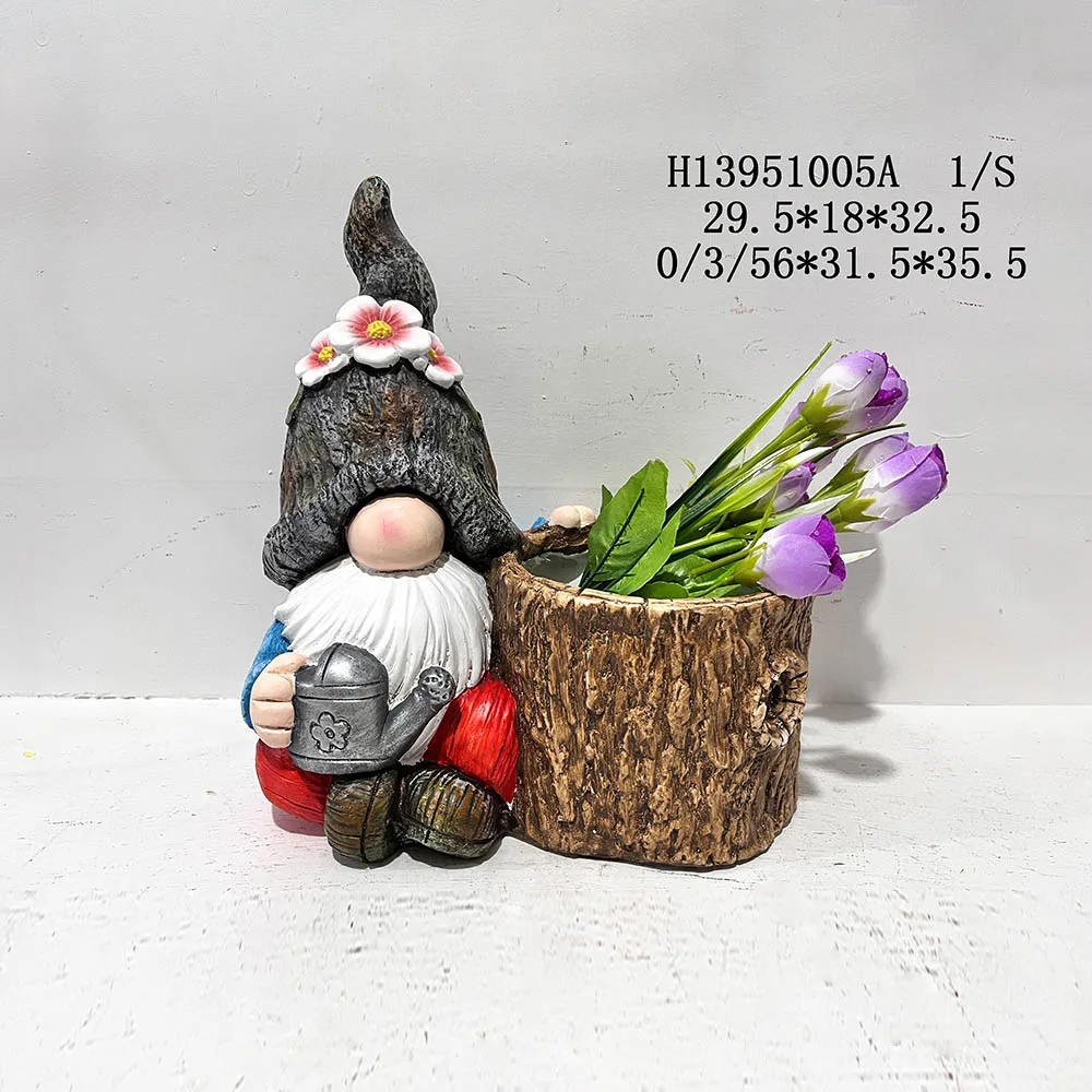 Garden yard funny decor  resin gnome statue artificial moss finished magnesia craft gnome flower pot  resin garden gnome statue
