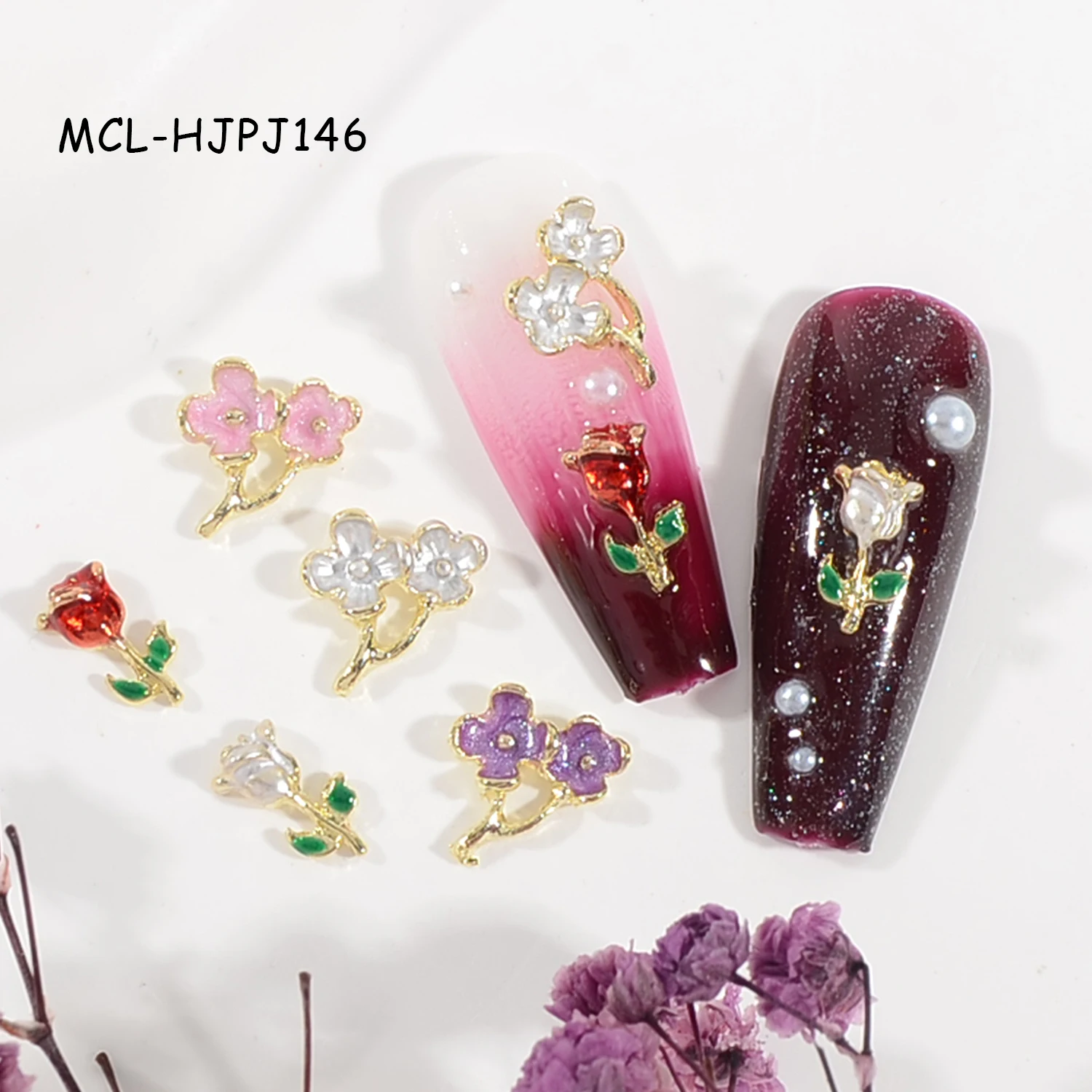 New Design Spring Nail Art Decorations 3D Metal Rose Nail Charms Wholesale Alloy Flower Manicure Accessories
