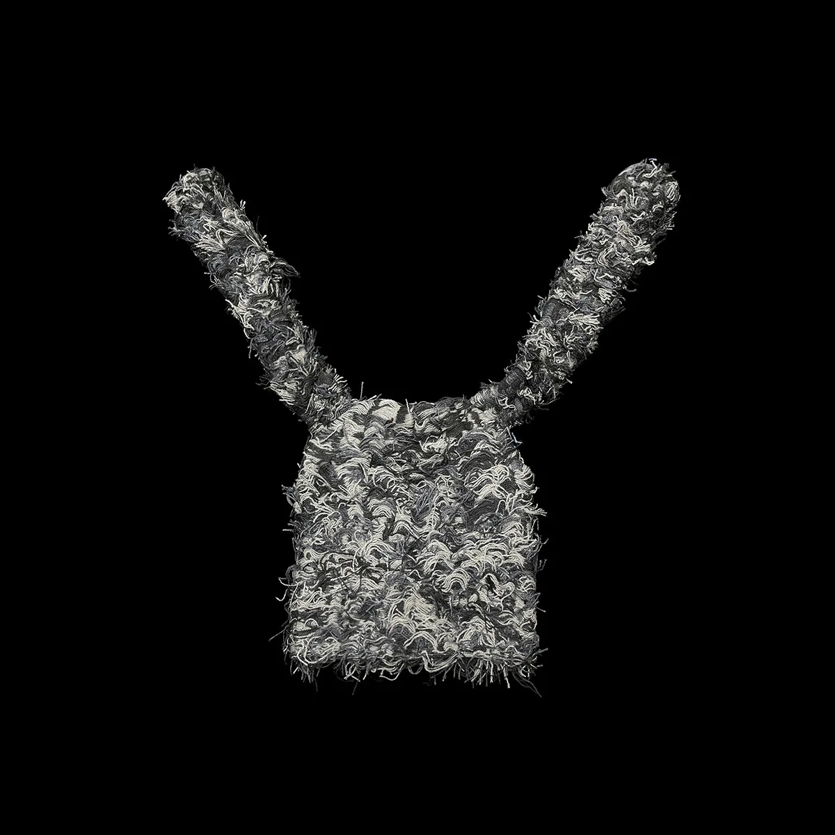 Custom Winter Warm Devil Bad Rabbit Bunny Long Ear Knitted Fuzzy Distressed Beanie Hat With Bunny Ears
