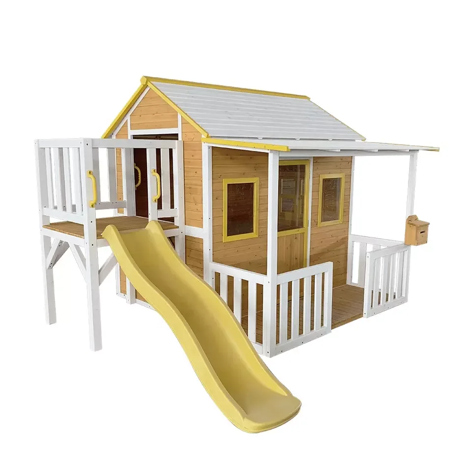 Children Eco-friendly Fir-wood Cottage Sunnyside Outdoor Wholesale Wooden Kids Playhouse
