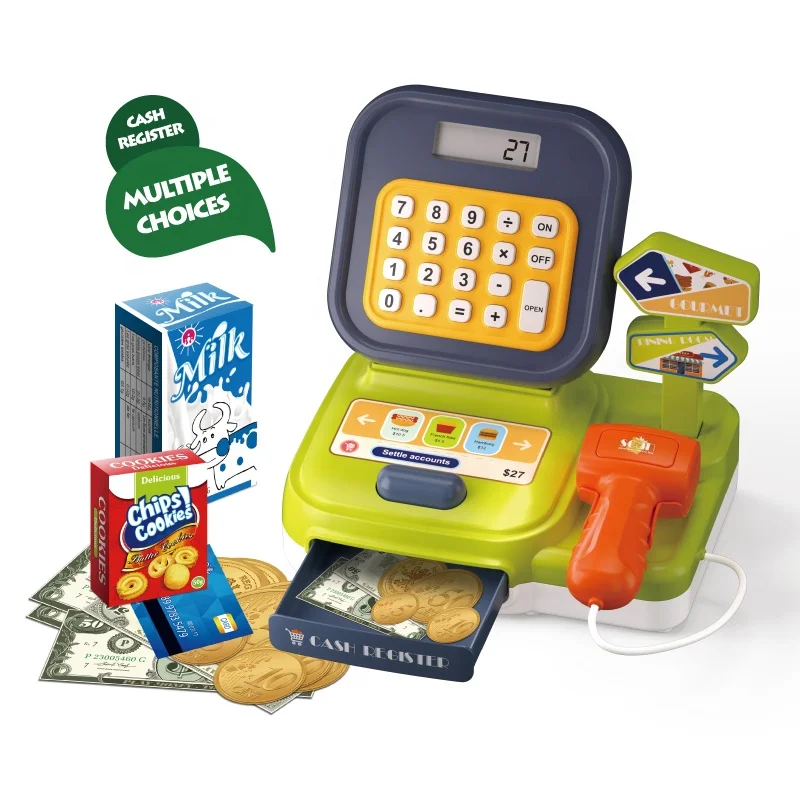 Banatoys Popular Pretend Play Preschool Toys Supermarket Cash Register with Digital Display Screen and Calculation for Kids