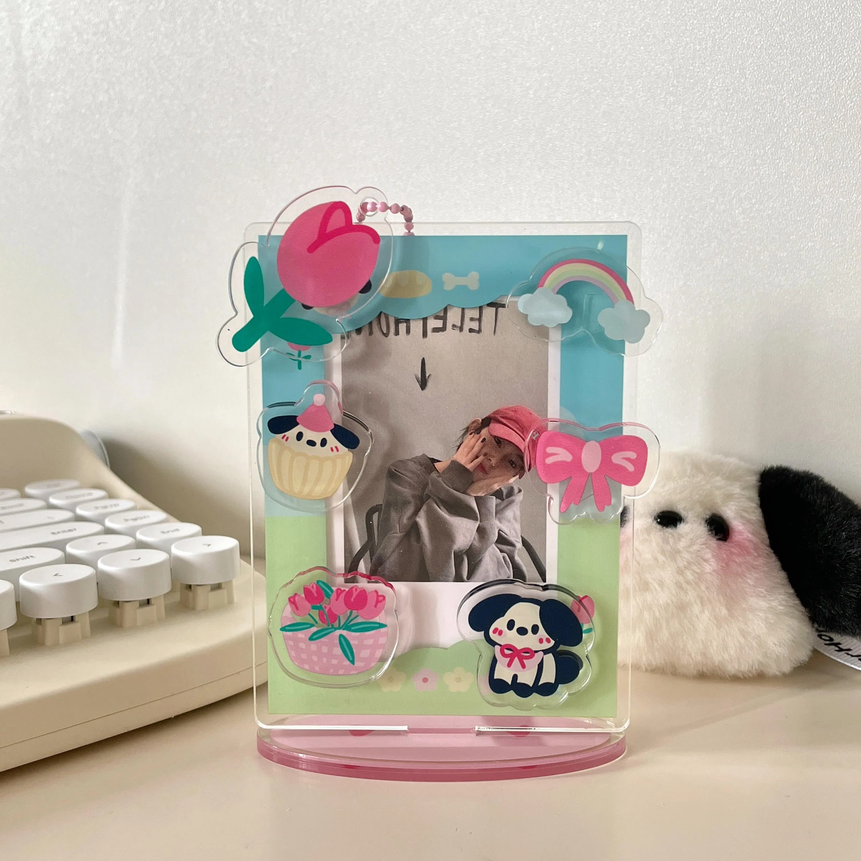 Wholesale customized printing kpop mini acrylic 2022 new design stand display photocard holder with keychain